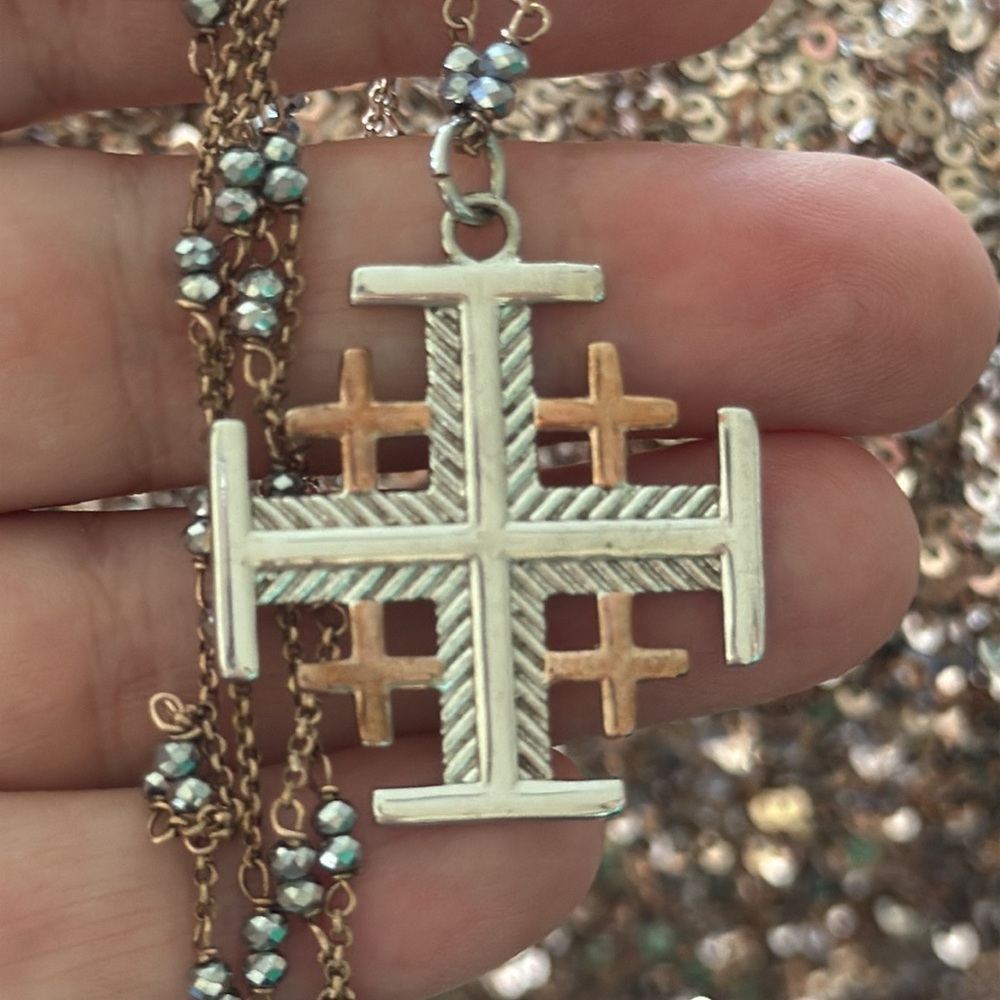 Silver and Brass Jerusalem Cross Pendant
